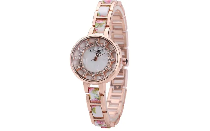 Bracelets sparklingselections Flower Printed Alloy Band Full Diamond Bracelet Watch Bracelets sparklingselections Flower Printed Alloy Band Full Diamond Bracelet Watch