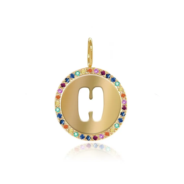 Charm Necklaces Alev Collection Cutout Initial Rainbow Pave Disc Charm