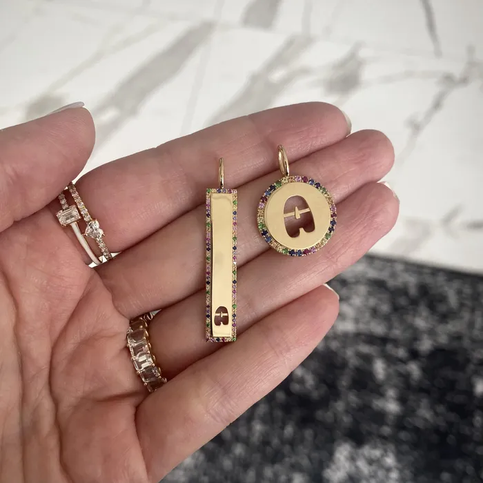 Charm Necklaces Alev Collection Cutout Initial Rainbow Pave Disc Charm