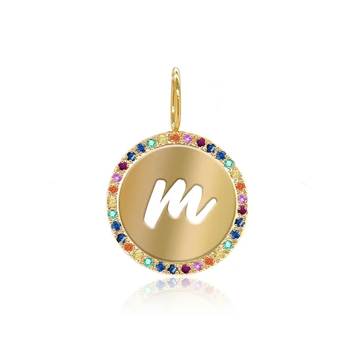 Charm Necklaces Alev Collection Cutout Initial Rainbow Pave Disc Charm