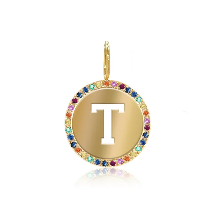 Charm Necklaces Alev Collection Cutout Initial Rainbow Pave Disc Charm