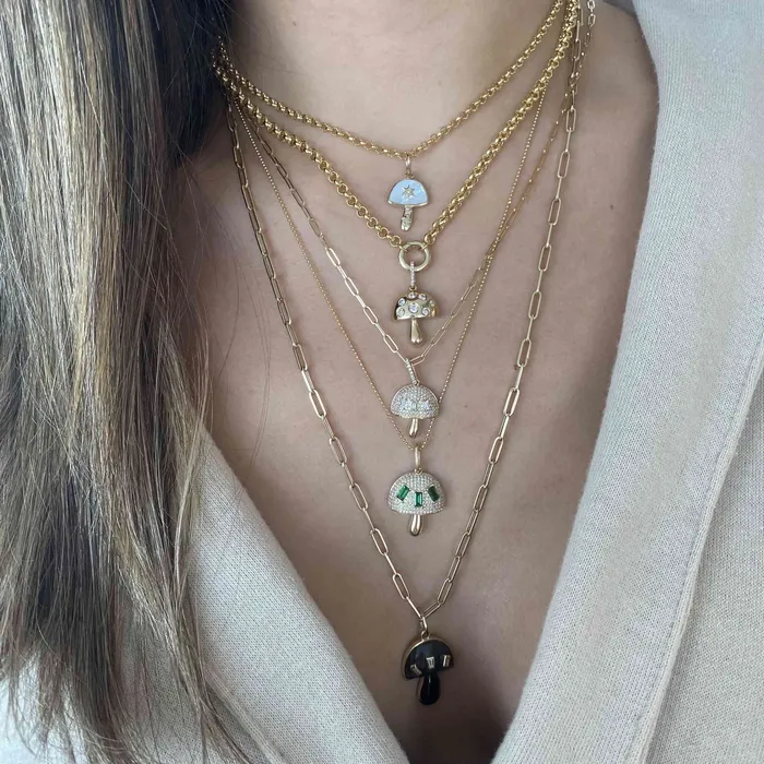 Charm Necklaces Diamond Gemstone Mushroom Charm Alev Collection