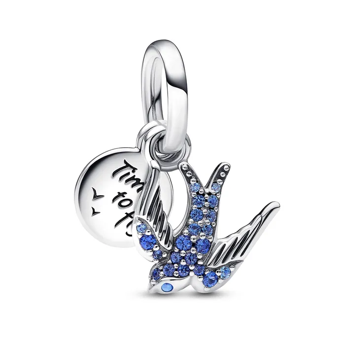 Charm Necklaces Pandora Sparkling Swallow Quote Double Dangle Charm
