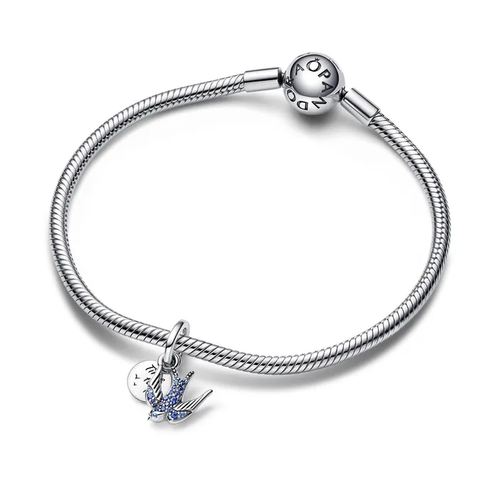 Charm Necklaces Pandora Sparkling Swallow Quote Double Dangle Charm