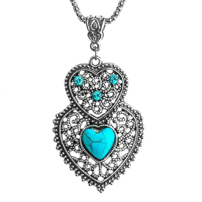 Double Heart Green Resin Stone Pendant Necklace sparklingselections Necklaces Double Heart Green Resin Stone Pendant Necklace sparklingselections Necklaces