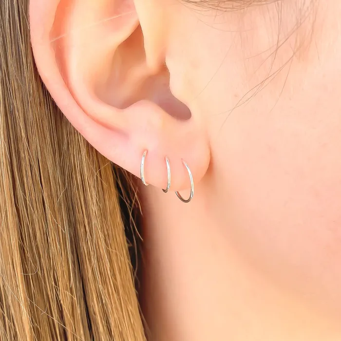 Earrings Solid White Gold Hoop Earrings 8mm 9mm 10mm Hoops By Hand