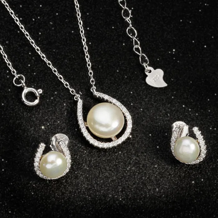 Earrings sparklingselections Natural Pearl Wedding Jewelry Set Ladies Romantic Fashion Wedding Engagement Necklace Earrings Jewelry Set