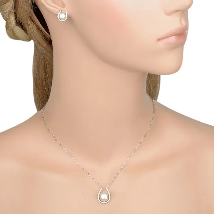 Earrings sparklingselections Natural Pearl Wedding Jewelry Set Ladies Romantic Fashion Wedding Engagement Necklace Earrings Jewelry Set