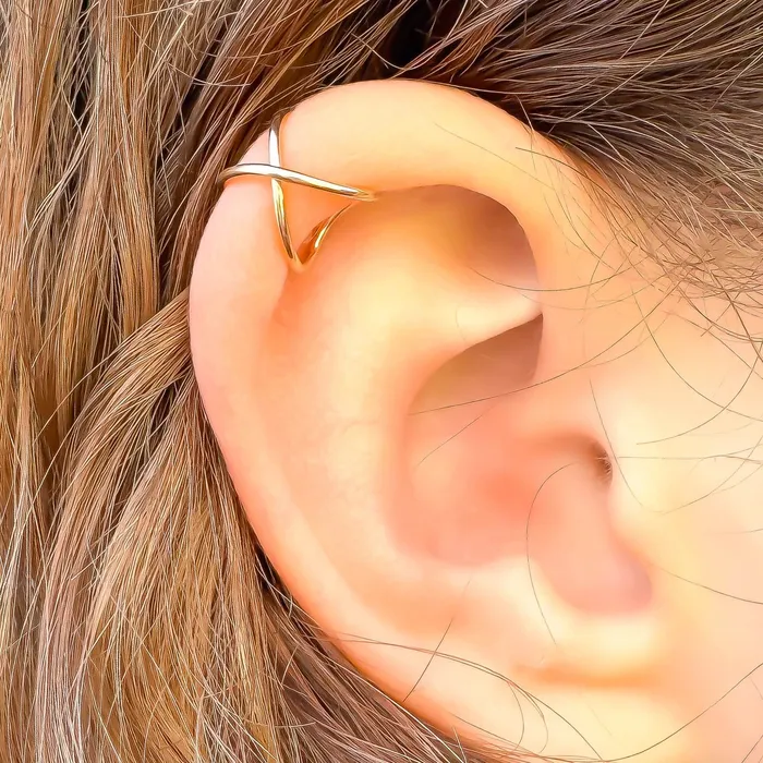 Earrings Top Cross Ear Cuff 14K Gold Filled Hoops By Hand