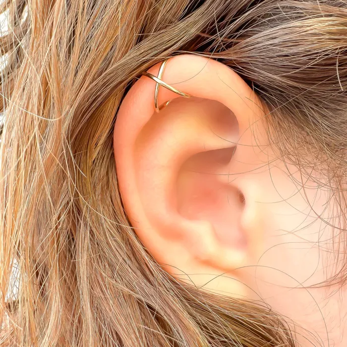 Earrings Top Cross Ear Cuff 14K Gold Filled Hoops By Hand