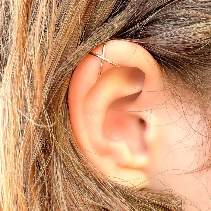 Earrings Top Cross Ear Cuff 14K Gold Filled Hoops By Hand