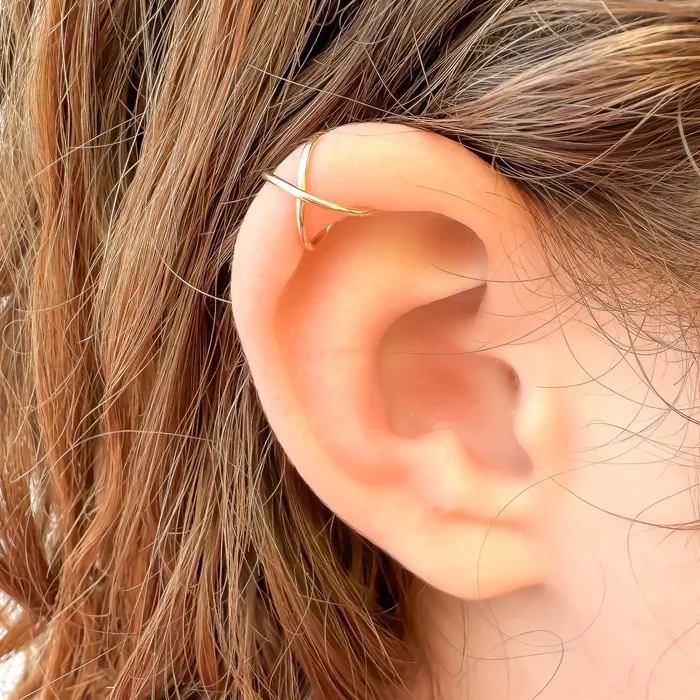 Earrings Top Cross Ear Cuff 14K Gold Filled Hoops By Hand