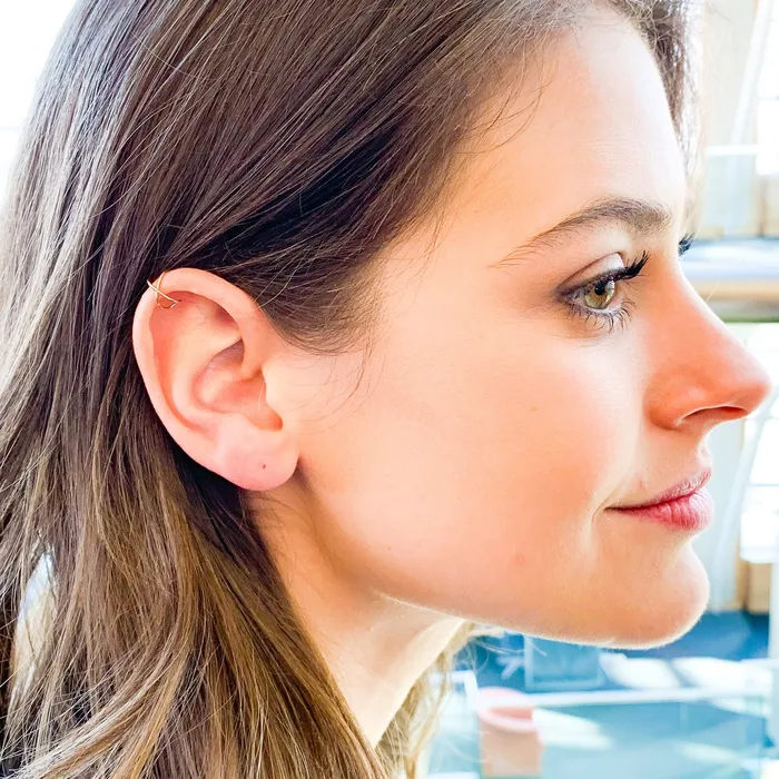 Earrings Top Cross Ear Cuff 14K Gold Filled Hoops By Hand
