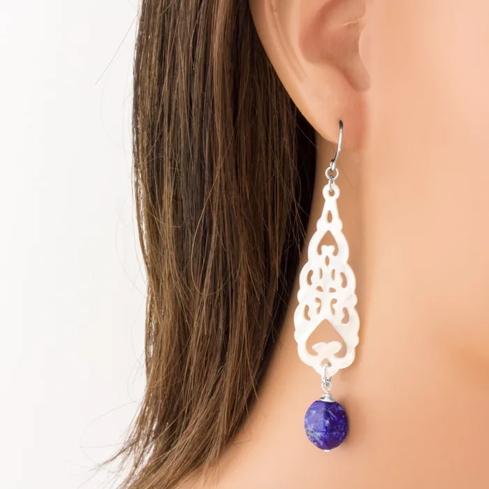 Elisa Ilana Earrings Impressionist Collection Lapis Lazuli Mother of Pearl Earrings