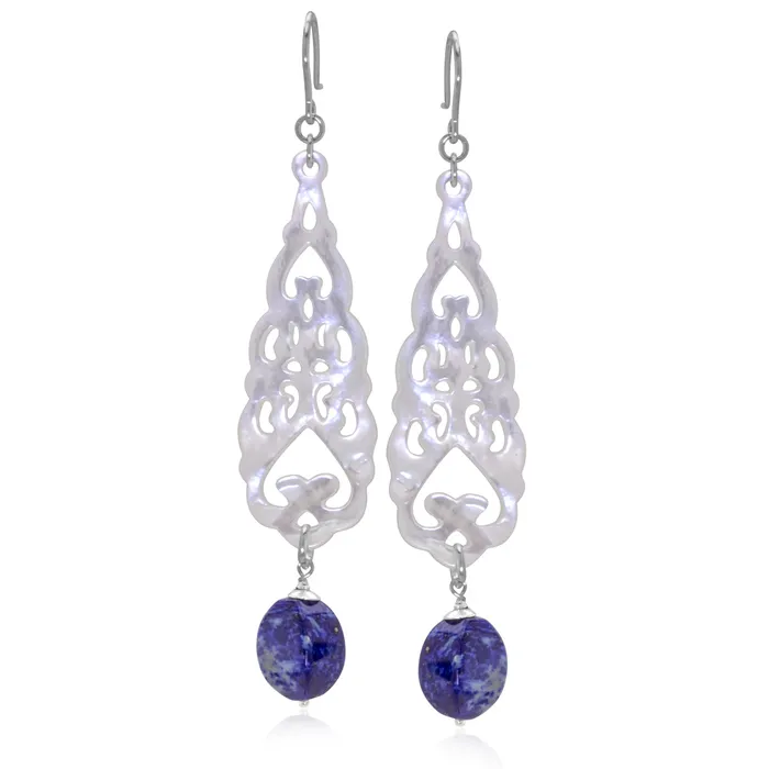 Elisa Ilana Earrings Impressionist Collection Lapis Lazuli Mother of Pearl Earrings