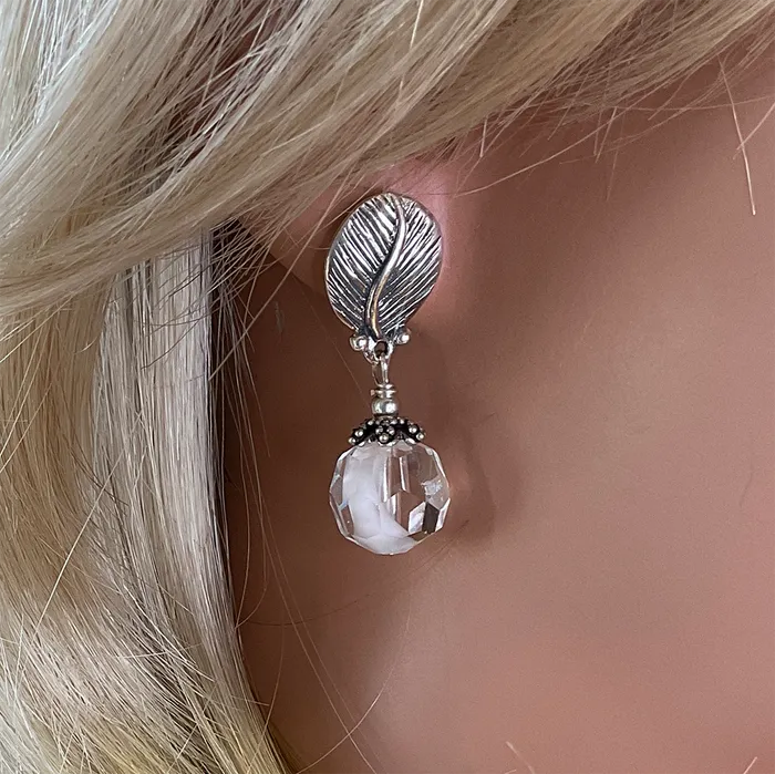 Elisa Ilana Earrings Swarovski Crystal Earrings w SS Leaf Posts