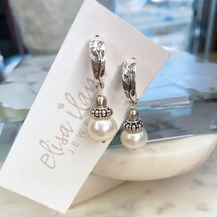 Elisa Ilana Earrings White Button Pearl Earrings on SS Posts Elisa Ilana Earrings White Button Pearl Earrings on SS Posts