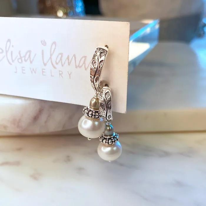 Elisa Ilana Earrings White Button Pearl Earrings on SS Posts Elisa Ilana Earrings White Button Pearl Earrings on SS Posts