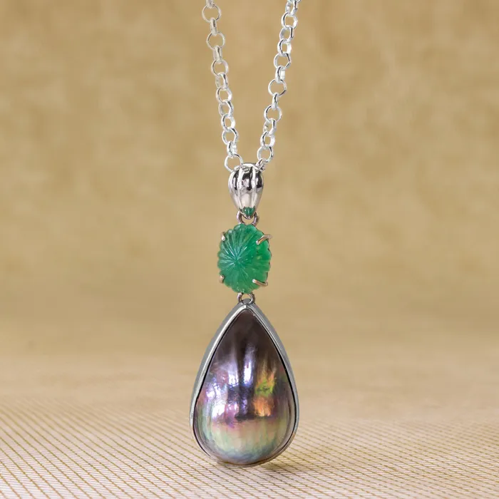 Elisa Ilana Necklaces Mabe Pearl Green Quartz Necklace Pendant