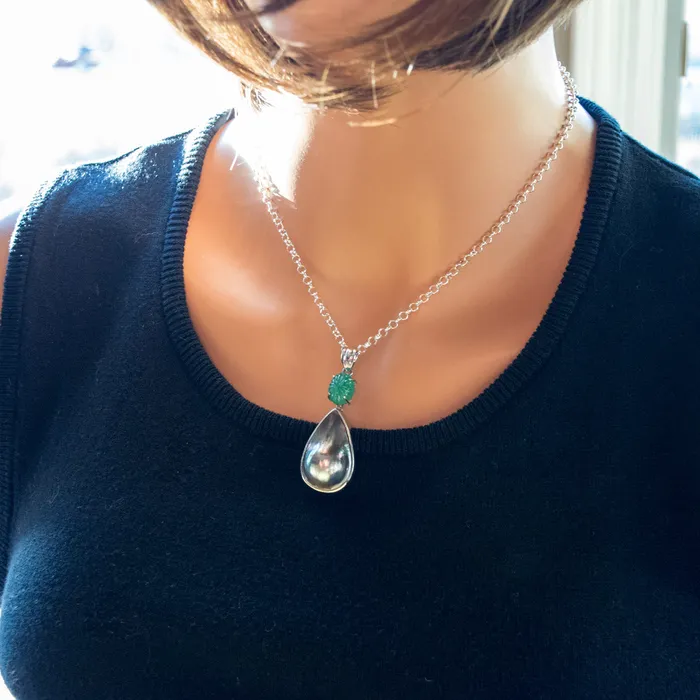 Elisa Ilana Necklaces Mabe Pearl Green Quartz Necklace Pendant