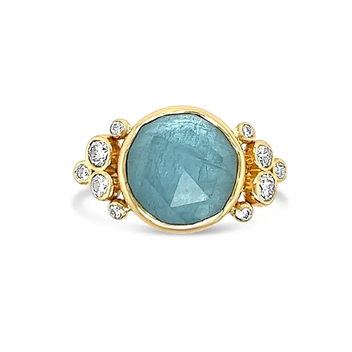 Emily Amey Jewelry Rings Aquamarine with Diamond shoulders ring in 14k yellow gold
