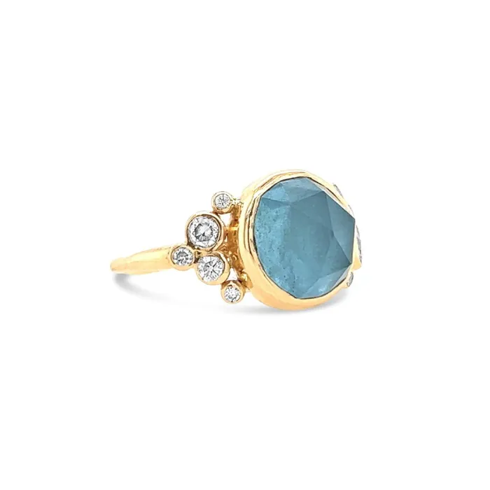 Emily Amey Jewelry Rings Aquamarine with Diamond shoulders ring in 14k yellow gold