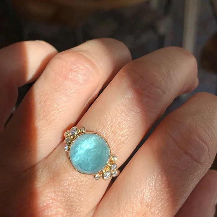 Emily Amey Jewelry Rings Aquamarine with Diamond shoulders ring in 14k yellow gold