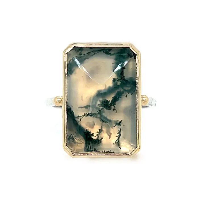 Emily Amey Jewelry Rings Moss Agate Portrait cut ring in 14k gold and sterling silver Emily Amey Jewelry Rings Moss Agate Portrait cut ring in 14k gold and sterling silver