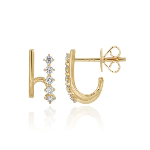 Five Diamond and Gold Lobe Earrings Alev Collection Earrings