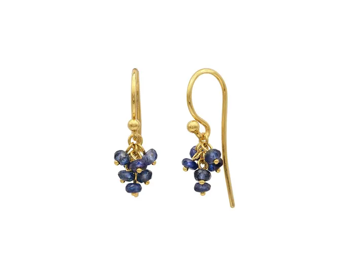 GG GOLD CLS Earrings GURHAN Boucle Gold Sapphire Drop Earrings Small Stone Cluster on Wire Hook GG GOLD CLS Earrings GURHAN Boucle Gold Sapphire Drop Earrings Small Stone Cluster on Wire Hook