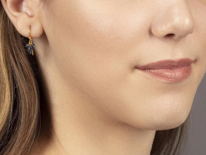 GG GOLD CLS Earrings GURHAN Boucle Gold Sapphire Drop Earrings Small Stone Cluster on Wire Hook GG GOLD CLS Earrings GURHAN Boucle Gold Sapphire Drop Earrings Small Stone Cluster on Wire Hook