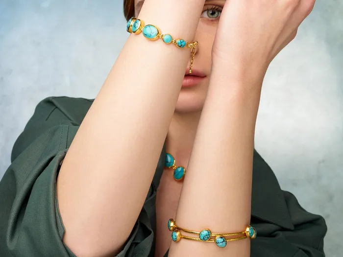 GG GOLD OOAK Bracelets GURHAN Rune Gold Turquoise Stacking Bangle Bracelet 5Stone GG GOLD OOAK Bracelets GURHAN Rune Gold Turquoise Stacking Bangle Bracelet 5Stone