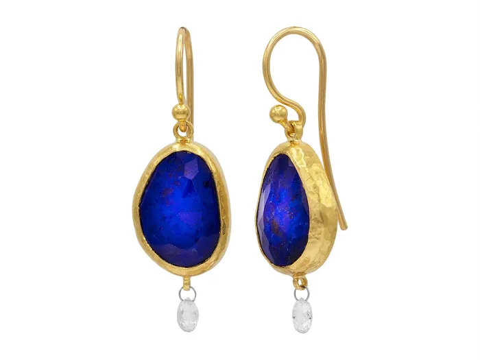GG GOLD OOAK Earrings GURHAN Elements Gold Lapis Single Drop Earrings 15x11mm Amorphous on Wire Hook GG GOLD OOAK Earrings GURHAN Elements Gold Lapis Single Drop Earrings 15x11mm Amorphous on Wire Hook