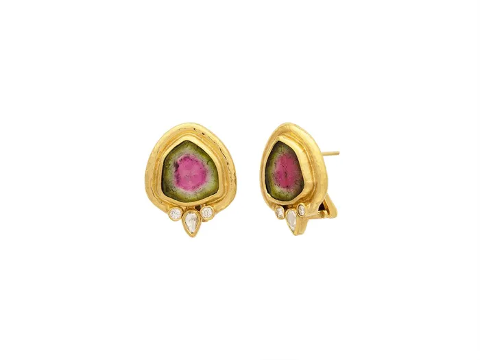 GG GOLD OOAK Earrings GURHAN Muse Gold Tourmaline Stud Earrings 14x13mm Amorphous set in Wide Frame GG GOLD OOAK Earrings GURHAN Muse Gold Tourmaline Stud Earrings 14x13mm Amorphous set in Wide Frame