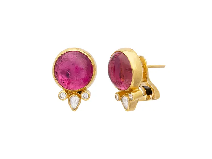GG GOLD OOAK Earrings GURHAN Rune Gold Tourmaline Stud Earrings 12mm Round GG GOLD OOAK Earrings GURHAN Rune Gold Tourmaline Stud Earrings 12mm Round