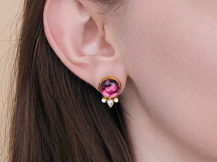 GG GOLD OOAK Earrings GURHAN Rune Gold Tourmaline Stud Earrings 12mm Round