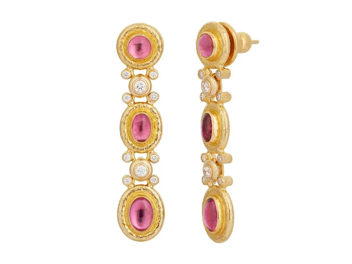 GG GOLD OOAK GURHAN Muse Gold Tourmaline Triple Drop Earrings Mixed Oval and Round set in Wide Frame Earrings GG GOLD OOAK GURHAN Muse Gold Tourmaline Triple Drop Earrings Mixed Oval and Round set in Wide Frame Earrings