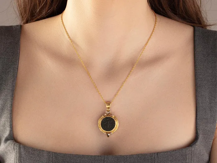 GG GOLD OOAK Necklaces GURHAN Antiquities Gold Coin Pendant Necklace 21mm Round set in Wide Frame