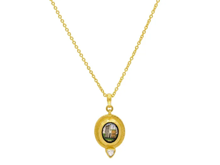 GG GOLD OOAK Necklaces GURHAN Antiquities Gold Micro Mosaic Pendant Necklace Roman Pantheon GG GOLD OOAK Necklaces GURHAN Antiquities Gold Micro Mosaic Pendant Necklace Roman Pantheon