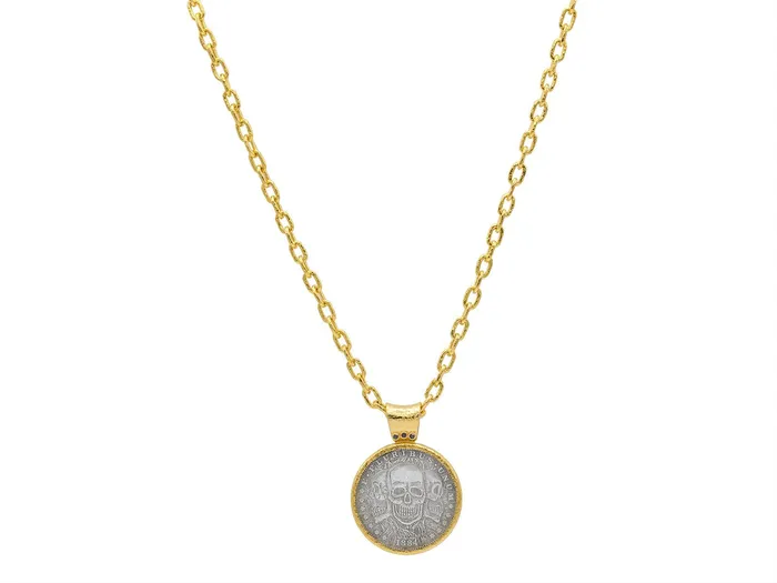 GG GOLD OOAK Necklaces GURHAN Mens Gold Coin Pendant Necklace 38mm Round Silver Skull Coin GG GOLD OOAK Necklaces GURHAN Mens Gold Coin Pendant Necklace 38mm Round Silver Skull Coin