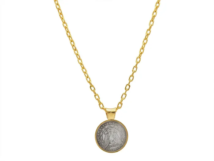 GG GOLD OOAK Necklaces GURHAN Mens Gold Coin Pendant Necklace 38mm Round Silver Skull Coin
