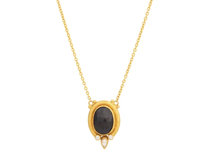 GG GOLD OOAK Necklaces GURHAN Muse Gold Sapphire Pendant Necklace 14x10mm Oval set in Wide Frame GG GOLD OOAK Necklaces GURHAN Muse Gold Sapphire Pendant Necklace 14x10mm Oval set in Wide Frame