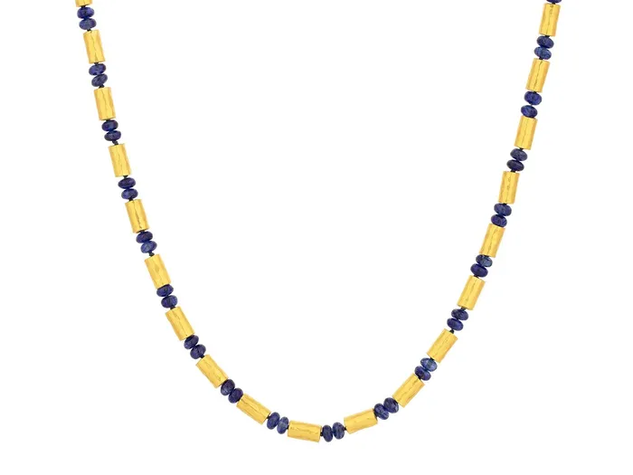 GG GOLD OOAK Necklaces GURHAN Vertigo Gold Sapphire Beaded Short Necklace Gold Tubes and Cabochon Beads