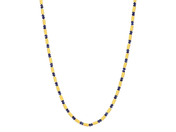 GG GOLD OOAK Necklaces GURHAN Vertigo Gold Sapphire Beaded Short Necklace Gold Tubes and Cabochon Beads
