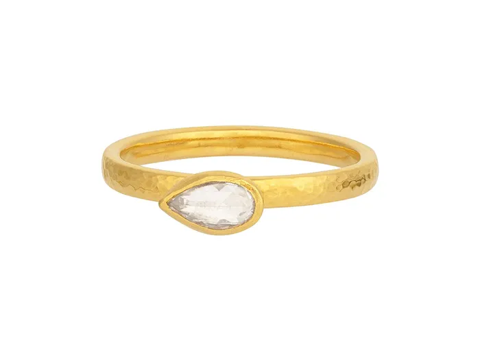 GG GOLD OOAK Rings GURHAN Prism Gold Diamond Stacking Ring 6x4mm Teardrop