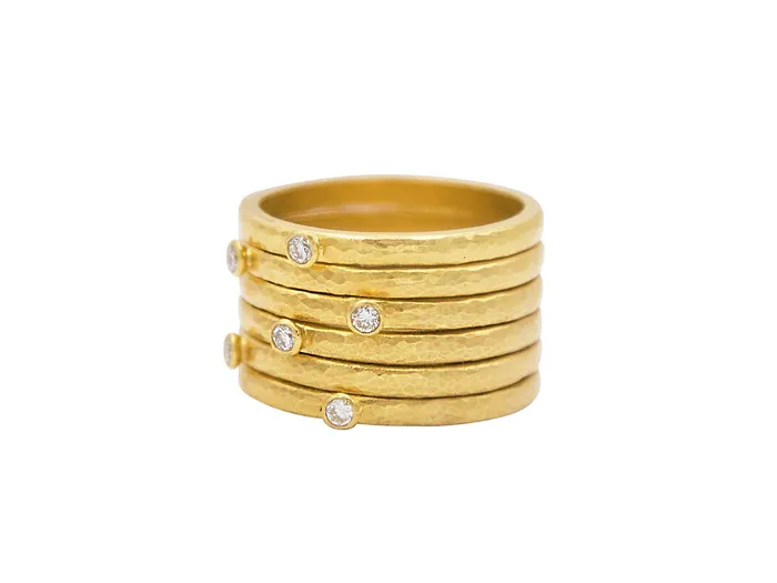 GG GOLD TRAD GURHAN Pointelle Gold Diamond Band Ring 6Layer Stacked with Scattered Stones Rings