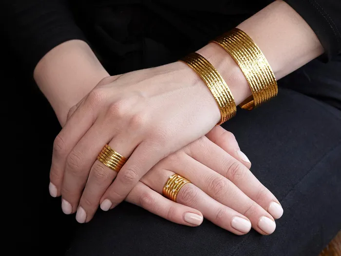 GG GOLD TRAD GURHAN Pointelle Gold Diamond Band Ring 6Layer Stacked with Scattered Stones Rings GG GOLD TRAD GURHAN Pointelle Gold Diamond Band Ring 6Layer Stacked with Scattered Stones Rings