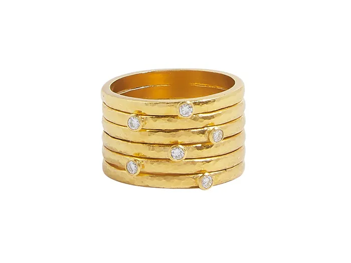 GG GOLD TRAD GURHAN Pointelle Gold Diamond Band Ring 6Layer Stacked with Scattered Stones Rings GG GOLD TRAD GURHAN Pointelle Gold Diamond Band Ring 6Layer Stacked with Scattered Stones Rings