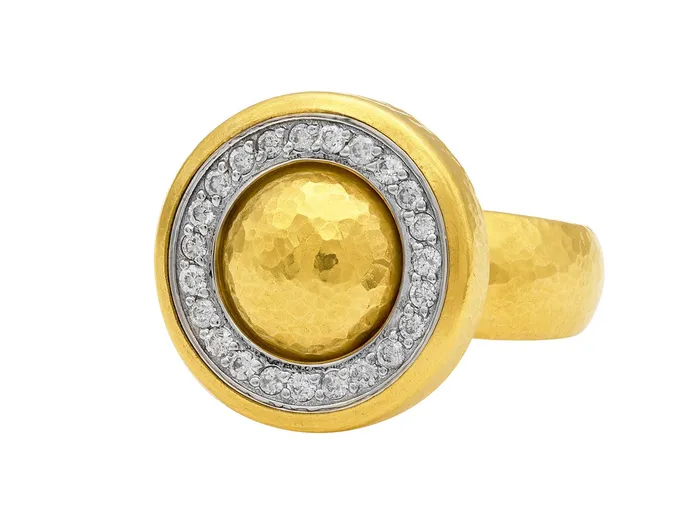 GG GOLD TRAD Rings GURHAN Amulet Gold Diamond Pave Cocktail Ring Round with Domed Center GG GOLD TRAD Rings GURHAN Amulet Gold Diamond Pave Cocktail Ring Round with Domed Center