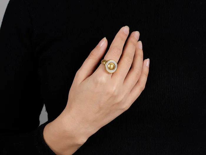 GG GOLD TRAD Rings GURHAN Amulet Gold Diamond Pave Cocktail Ring Round with Domed Center